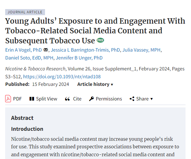 Young Adults’ Exposure to and Engagement With TobaccoRelated Social Media Content and Subsequent Tobacco Use