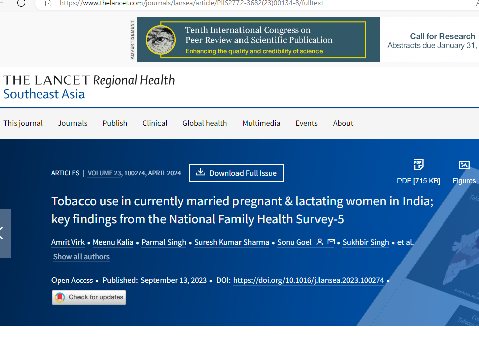 Tobacco use in currently married pregnant & lactating women in India; keyfindingsfromtheNationalFamilyHealthSurvey-5