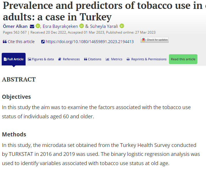 Prevalence and predictors of tobacco use in older adults: a case in Turkey
