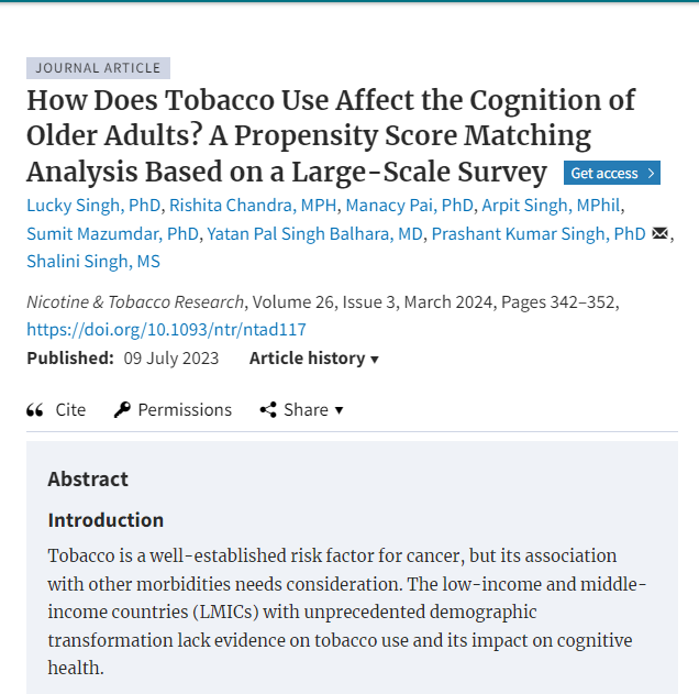 How Does Tobacco Use Affect the Cognition of Older Adults? A Propensity Score Matching Analysis Based on a Large-Scale Survey