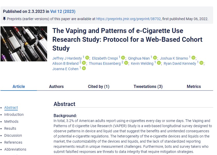 The Vaping and Patterns of e-Cigarette Use Research Study: Protocol for a Web-Based Cohort Study