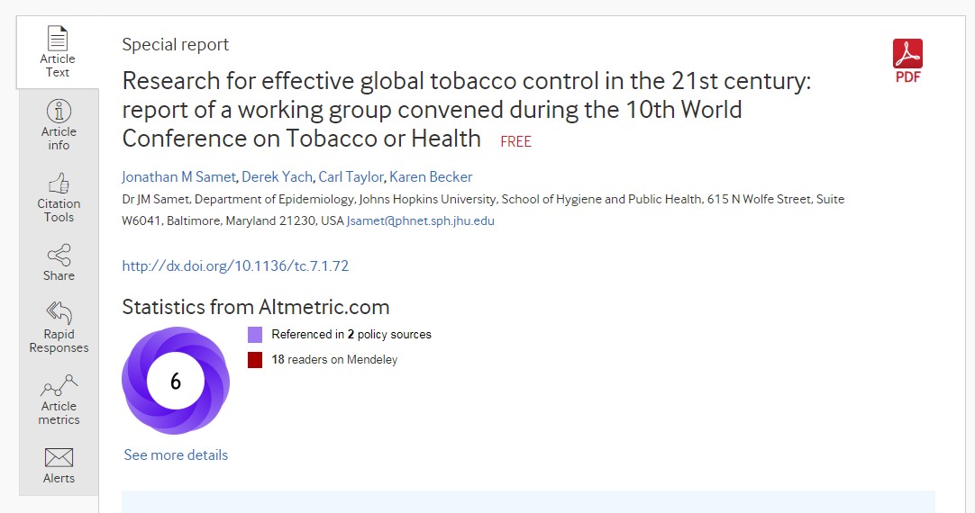 Research for effective global tobacco control in the 21st century: report of a working group convened during the 10th World Conference on Tobacco or Health