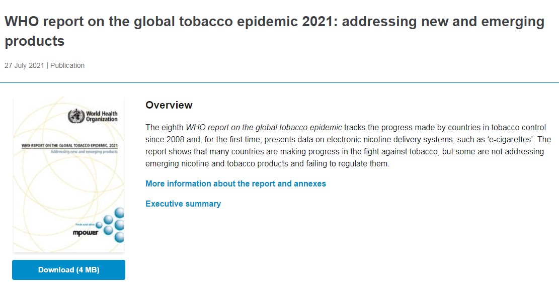 WHO report on the global tobacco epidemic 2021: addressing new and emerging products