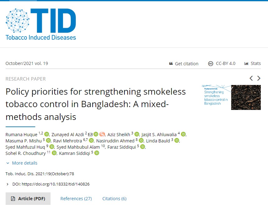 Policy priorities for strengthening smokeless tobacco control in Bangladesh: A mixed-methods analysis