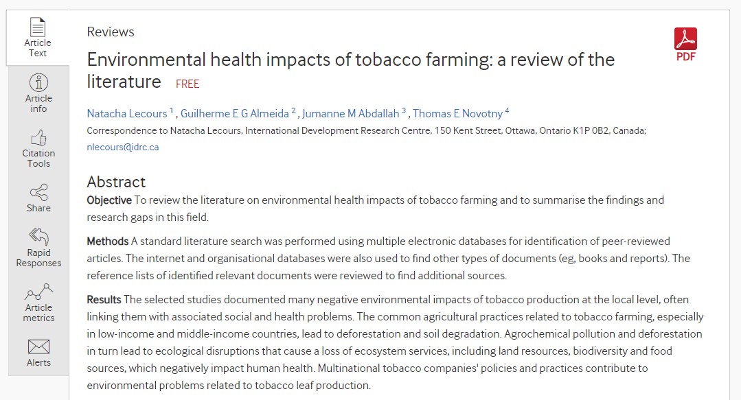 Environmental health impacts of tobacco farming: a review of the literature