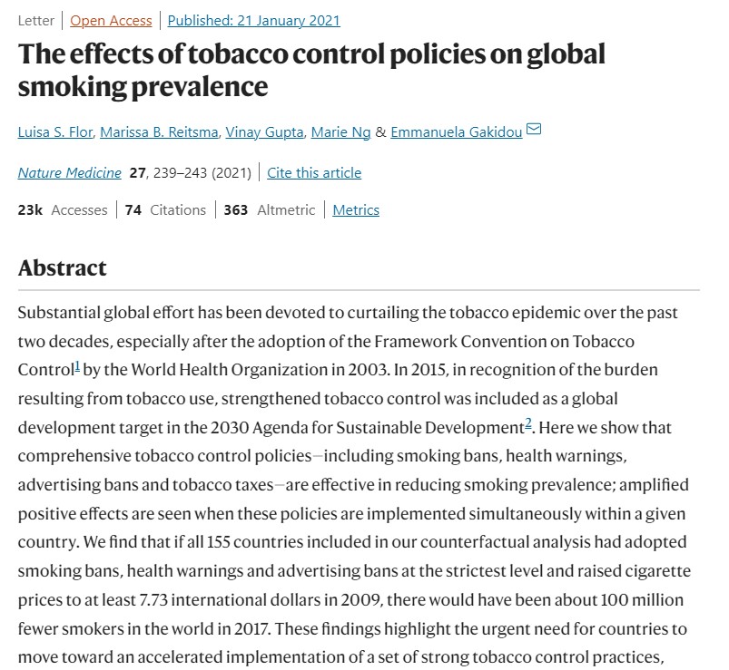The effects of tobacco control policies on global smoking prevalence