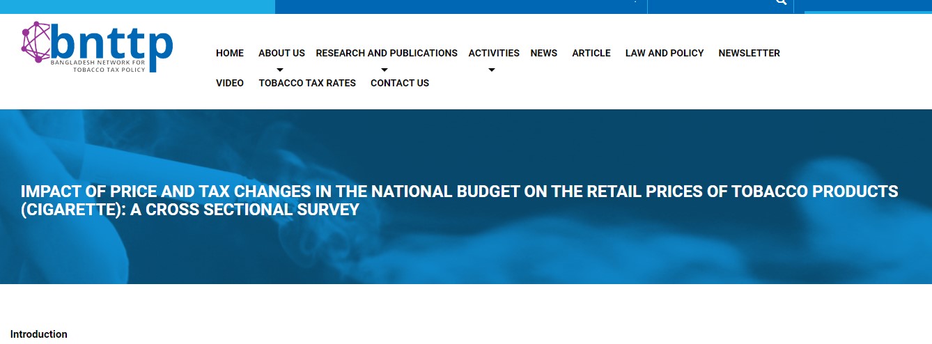 IMPACT OF PRICE AND TAX CHANGES IN THE NATIONAL BUDGET ON THE RETAIL PRICES OF TOBACCO PRODUCTS (CIGARETTE): A CROSS SECTIONAL SURVEY