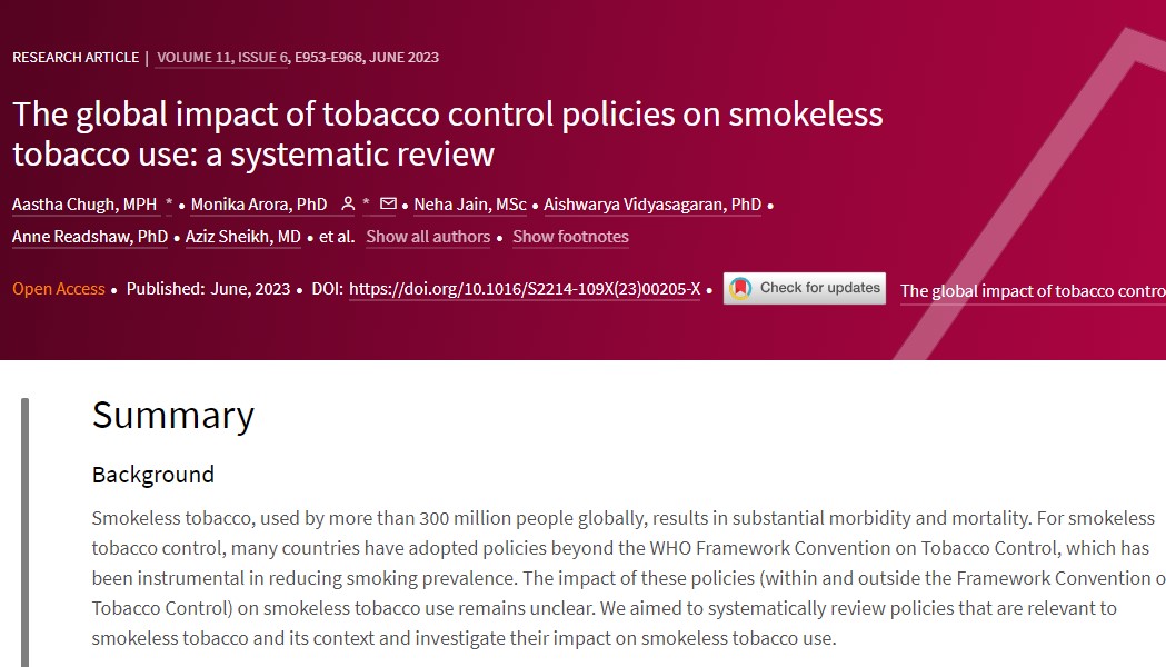 The global impact of tobacco control policies on smokeless tobacco use: a systematic review