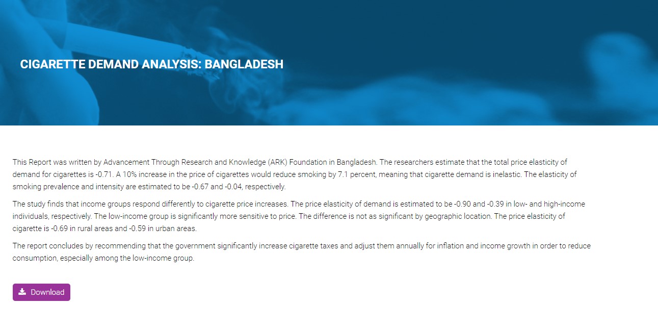 Cigarette Demand Analysis: Bangladesh
