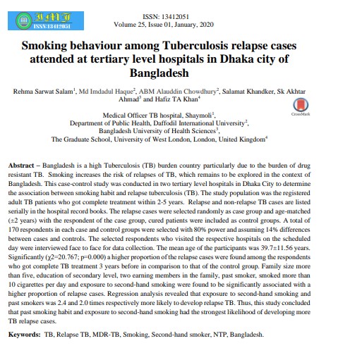 Smoking behaviour among Tuberculosis relapse cases attended at tertiary level hospitals in Dhaka city of Bangladesh