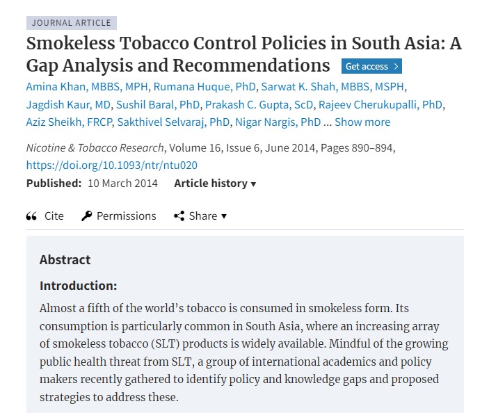 Smokeless tobacco control policies in South Asia: a gap analysis and recommendations