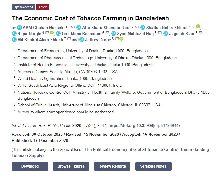 The Economic Cost of Tobacco Farming in Bangladesh