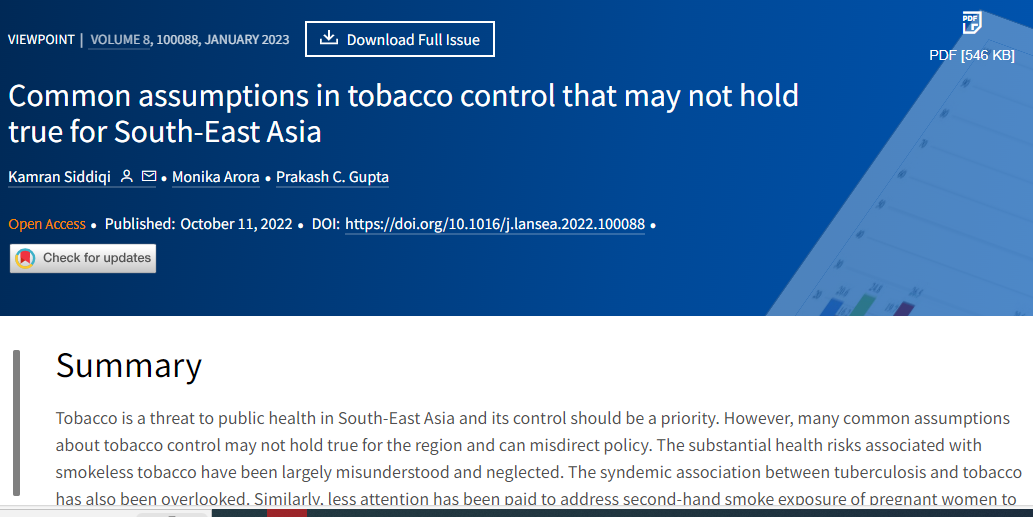 Common assumptions in tobacco control that may not hold true for South-East Asia