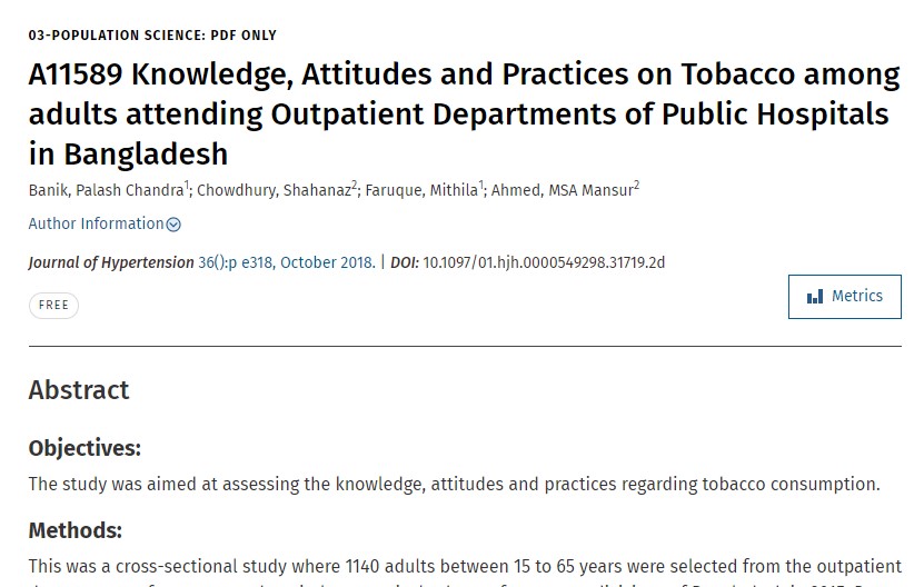 Knowledge, Attitudes and Practices on Tobacco among Adults Attending Outpatient Departments of Public Hospitals in Bangladesh